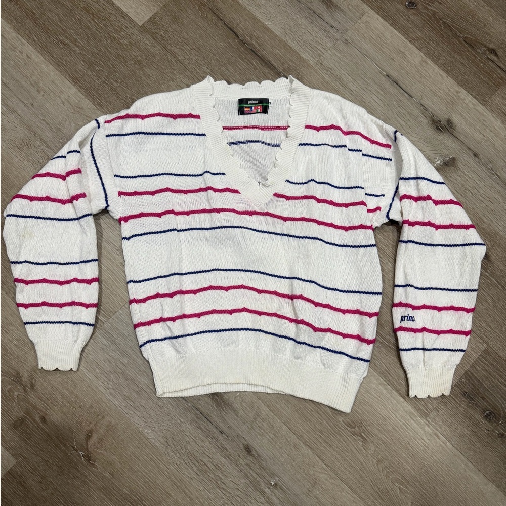 Vintage Prince Tennis Sweater Scalloped Edge Striped Medium